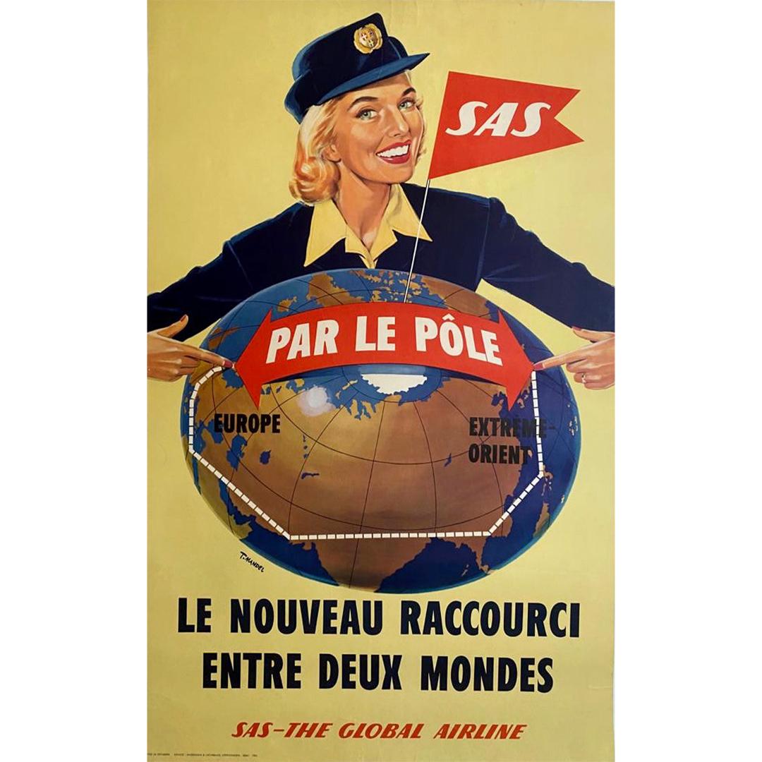 1950s Original poster to promote the travel of SAS Scandinavian Airlines System - Print by T. Mandel