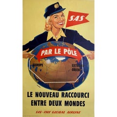 1950s Original poster to promote the travel of SAS Scandinavian Airlines System