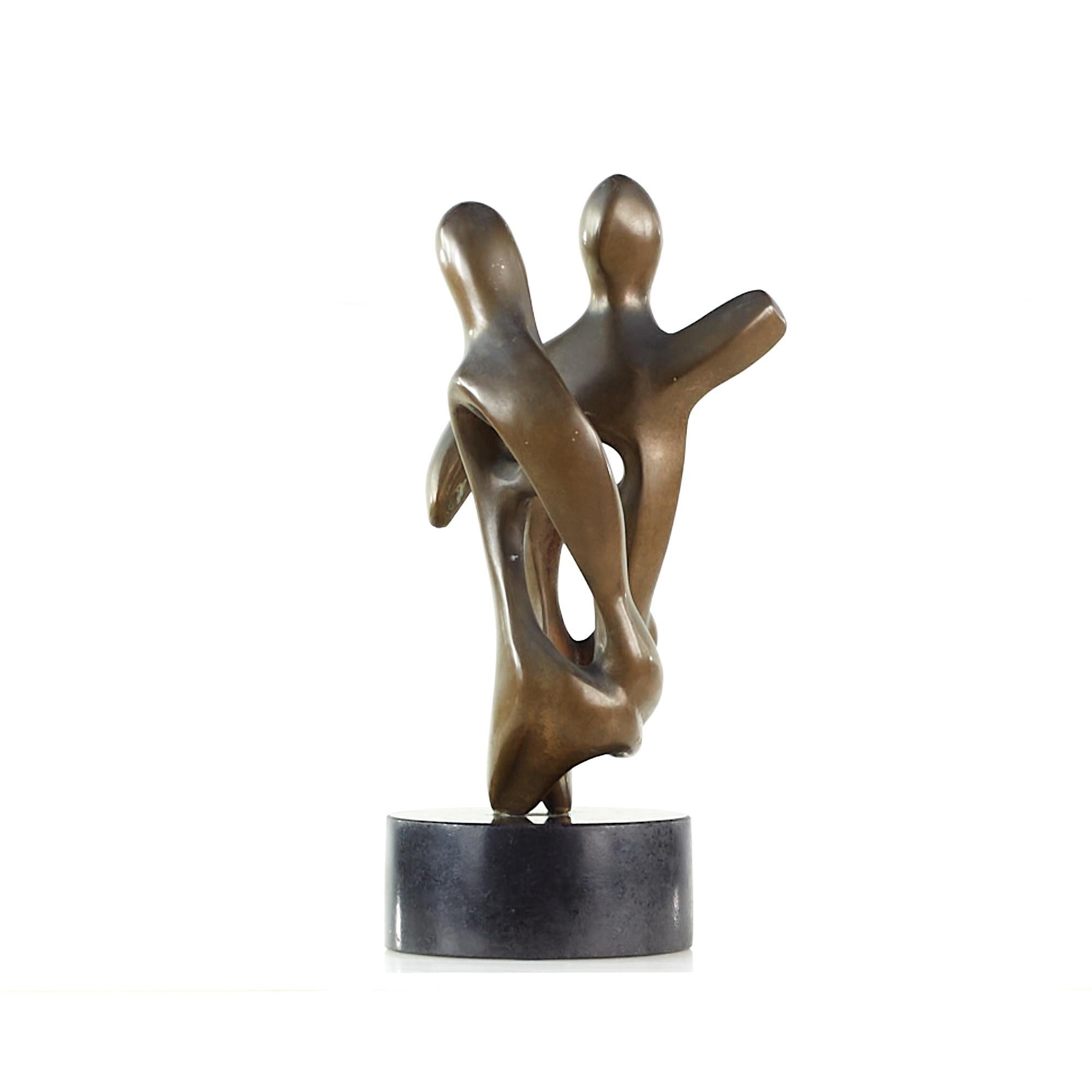 Mid-Century Modern T McKinney Mid-Century 1973 Bronze Abstract Figures Sculpture Black Marble Base For Sale