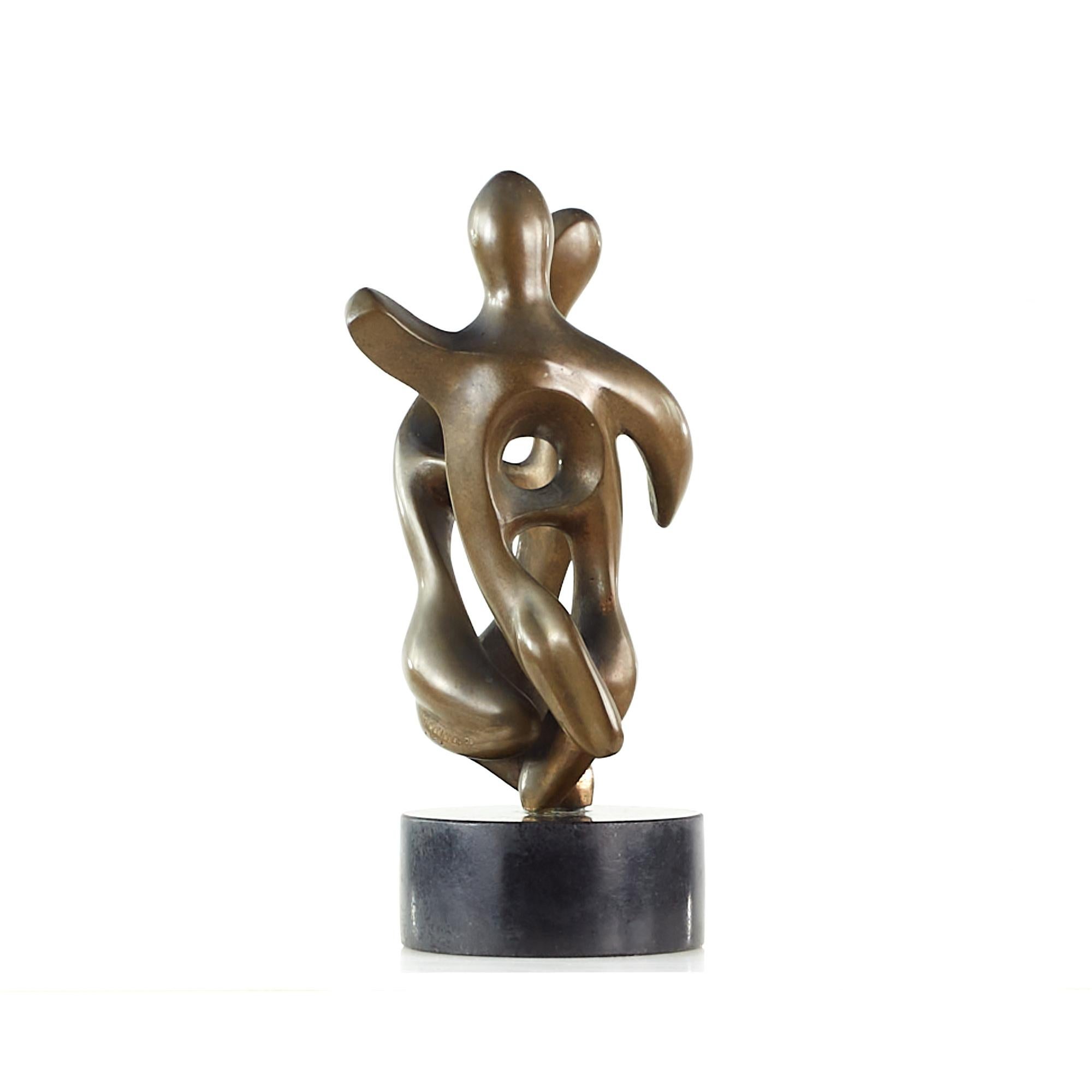 Late 20th Century T McKinney Mid-Century 1973 Bronze Abstract Figures Sculpture Black Marble Base For Sale