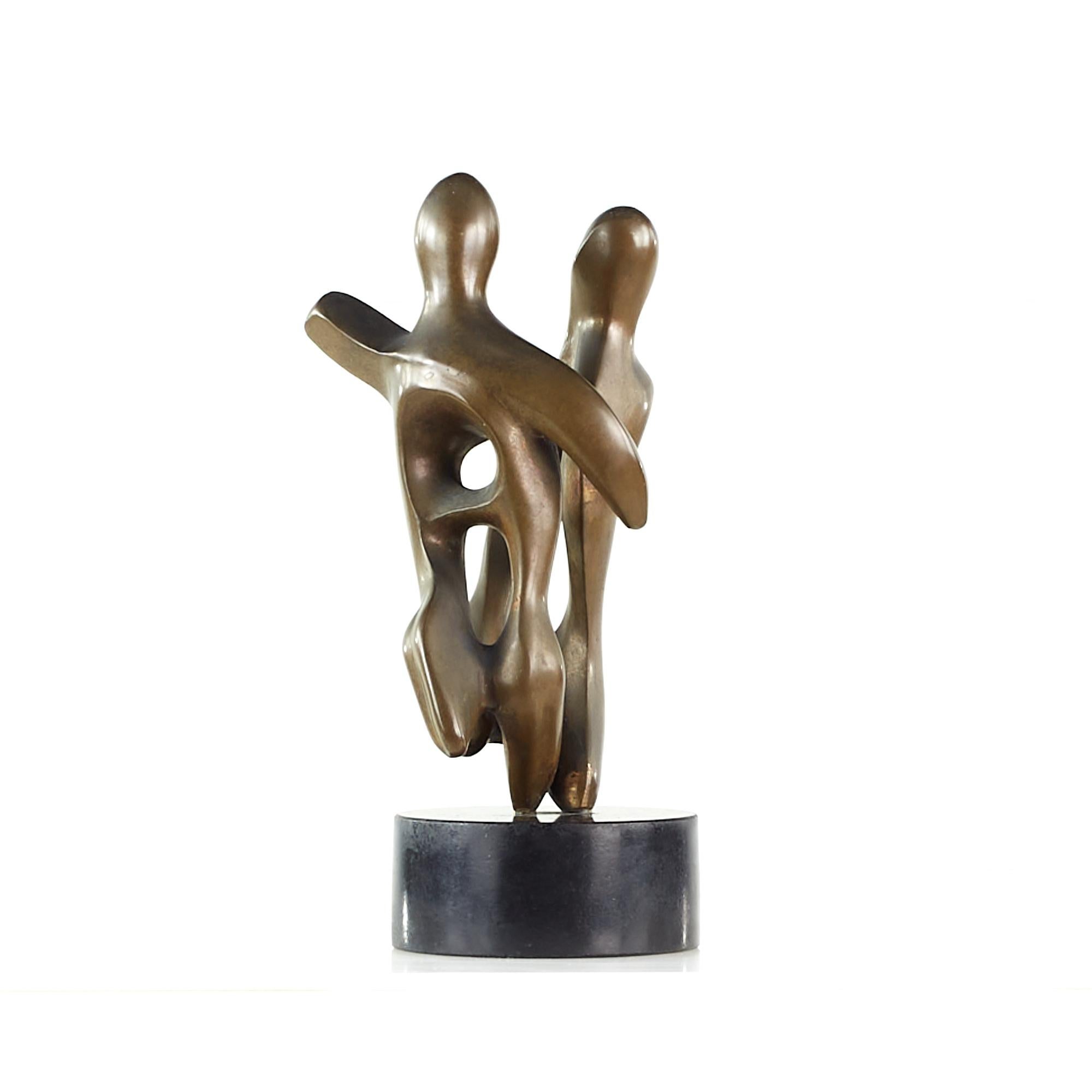 T McKinney Mid-Century 1973 Bronze Abstract Figures Sculpture Black Marble Base For Sale 1