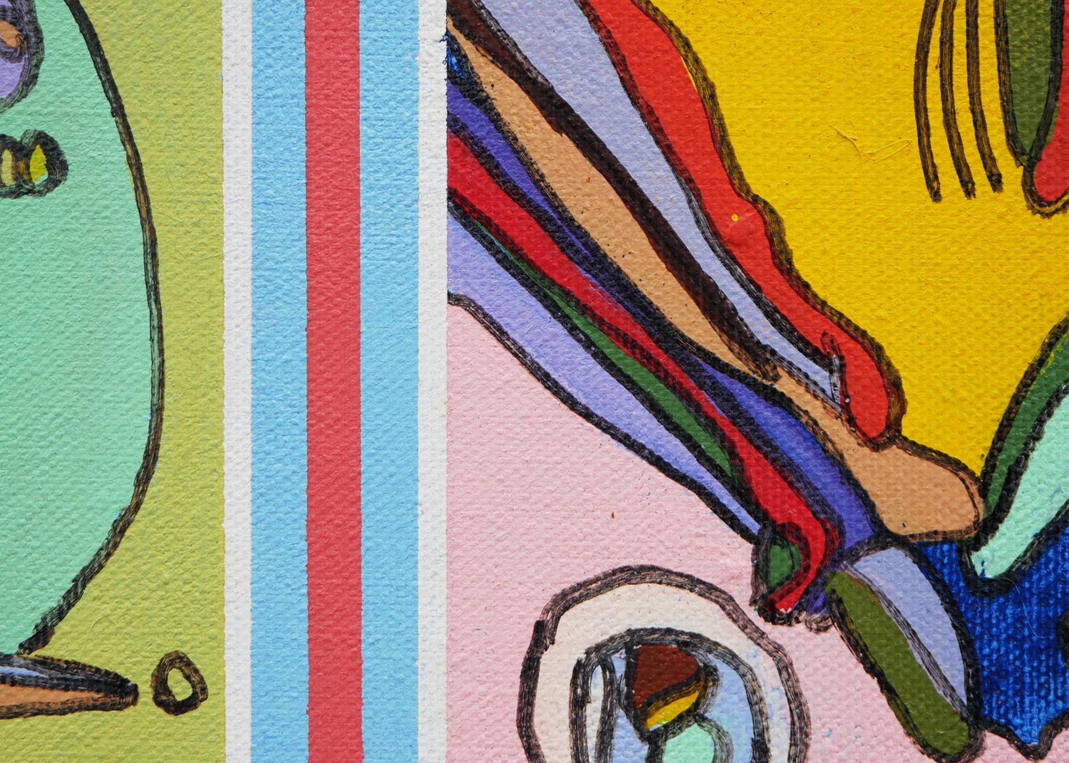 Pastell Grün, Rosa und Blau Abstrakte Zeitgenössische Biomorphe Raster Malerei im Angebot 7