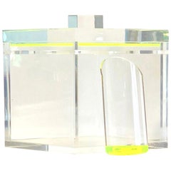 T. Mortimer Square Clear Lucite, Neon Green Accents Ice Bucket, Lid and Scooper