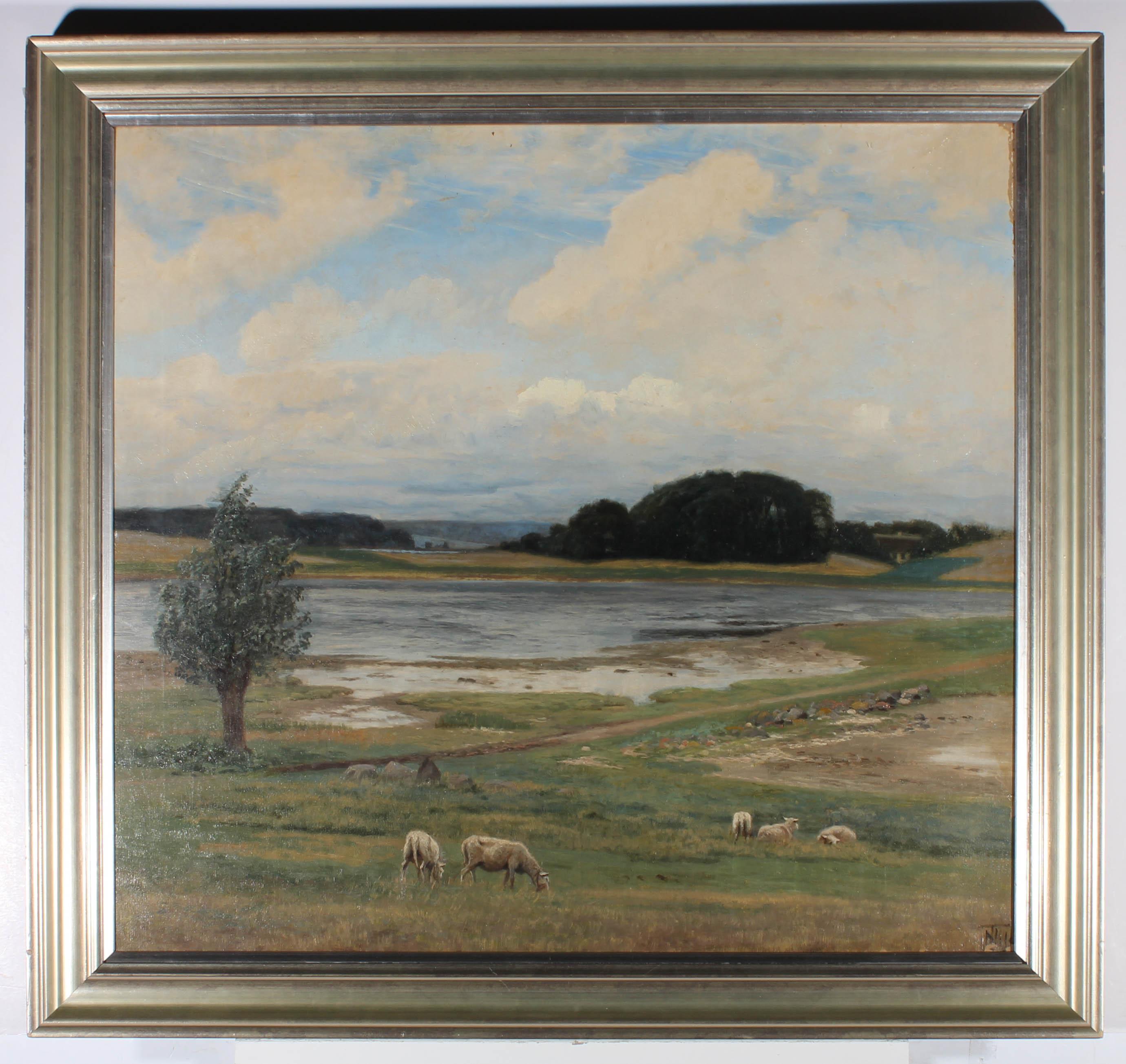 T. Nils - Olio della metà del XX secolo, Pecore vicino al fiordo 2