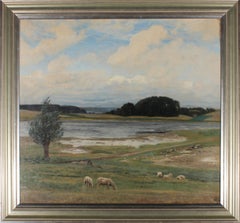 T. Nils – Ölgemälde, Schafe, von The Fjord, Mitte des 20. Jahrhunderts