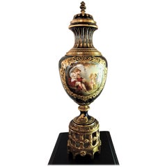 T. Quentin Decorated French Sevres-Style Porcelain and Gilt Bronze Covered Urn