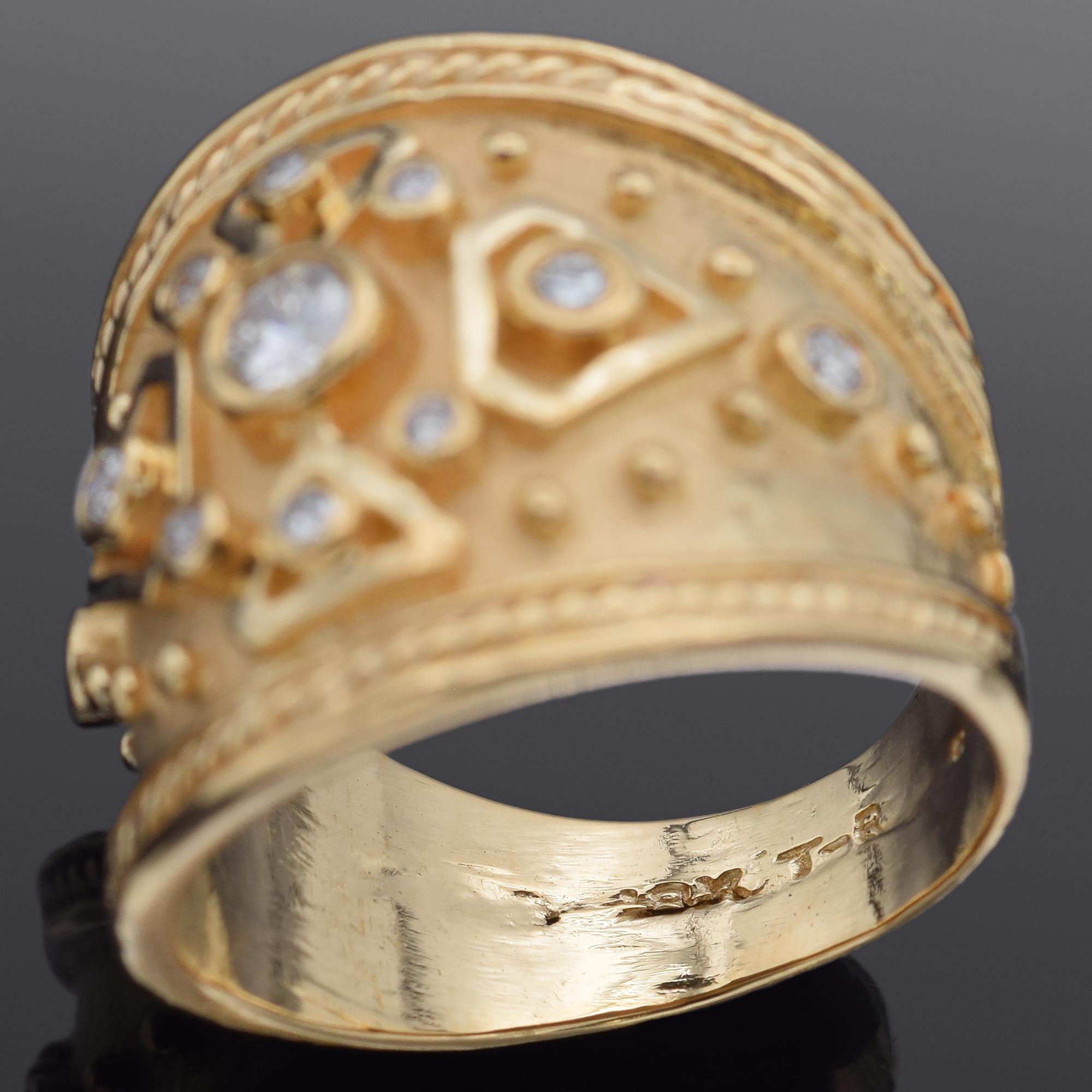 T-R Signiert 0,38 TCW Diamant Gelbgold breiter Bandring Größe 7,25 (Rundschliff)