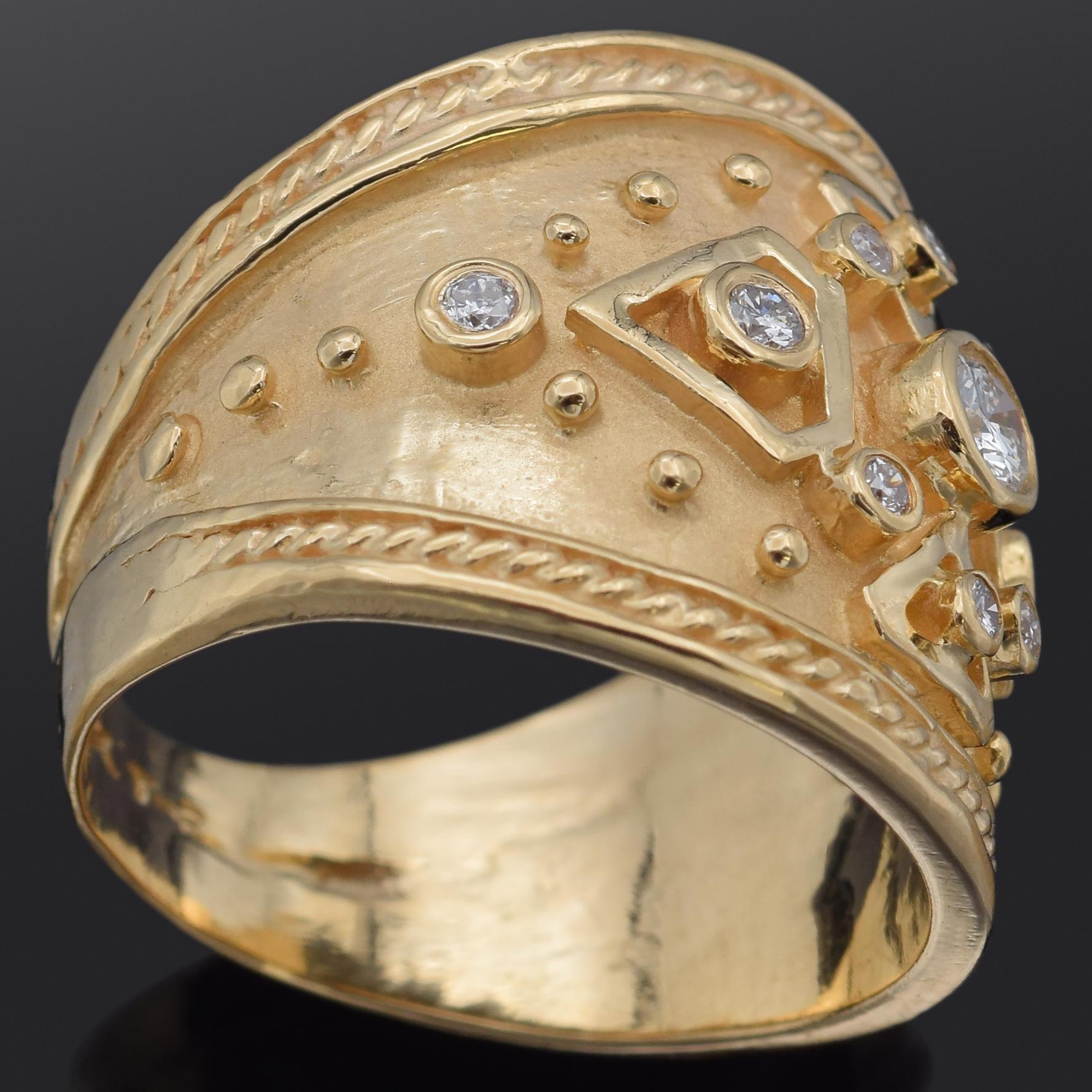 T-R Signiert 0,38 TCW Diamant Gelbgold breiter Bandring Größe 7,25 Damen