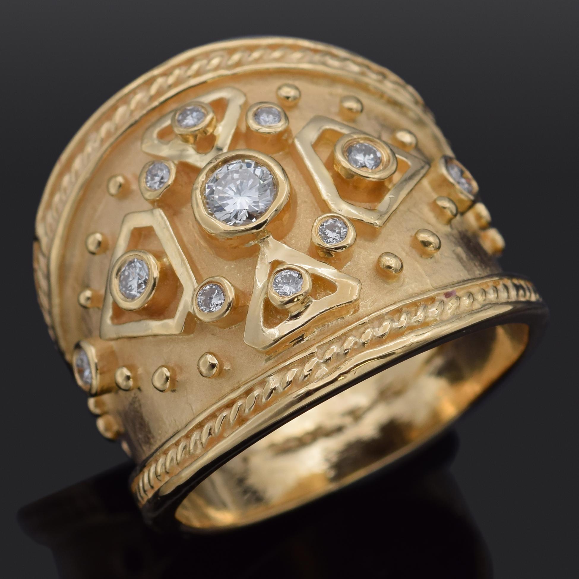 T-R Signiert 0,38 TCW Diamant Gelbgold breiter Bandring Größe 7,25 1