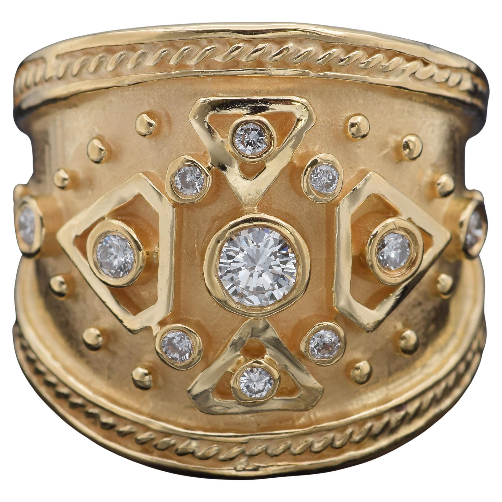 T-R Signiert 0,38 TCW Diamant Gelbgold breiter Bandring Größe 7,25