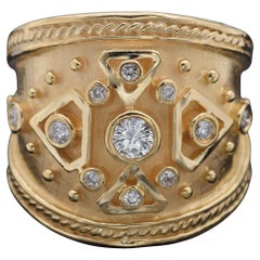 T-R Signiert 0,38 TCW Diamant Gelbgold breiter Bandring Größe 7,25