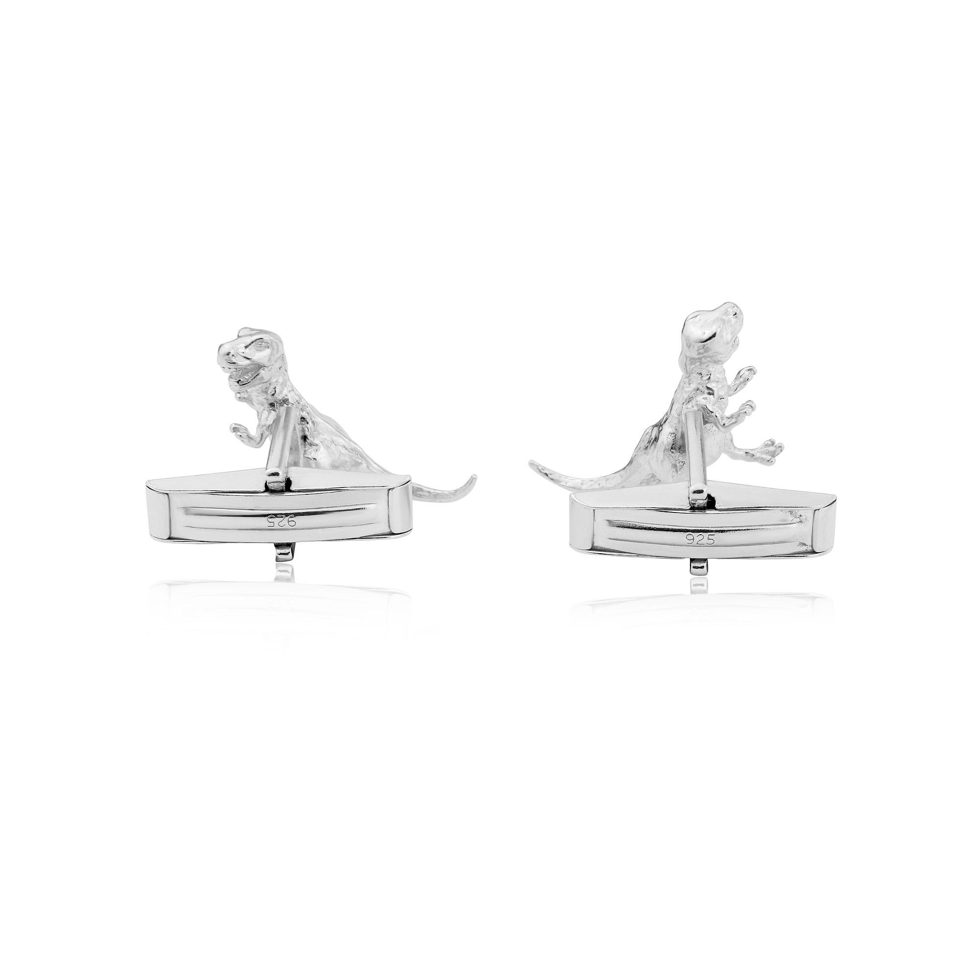 Contemporary T Rex Dinosaur Cufflinks in Sterling Silver For Sale