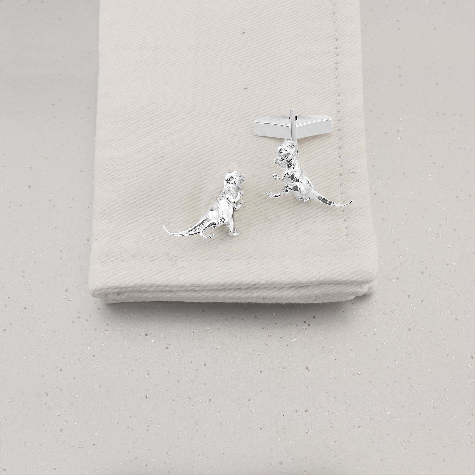 Women's or Men's T Rex Dinosaur Cufflinks in Sterling Silver For Sale