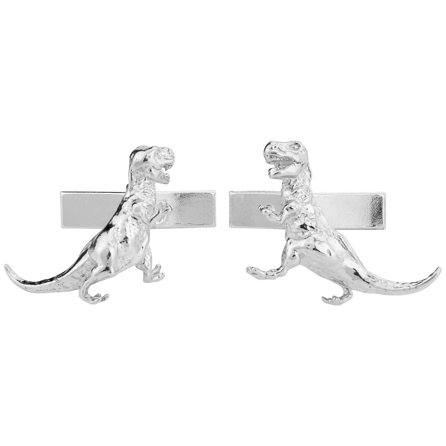 T Rex Dinosaur Cufflinks in Sterling Silver For Sale