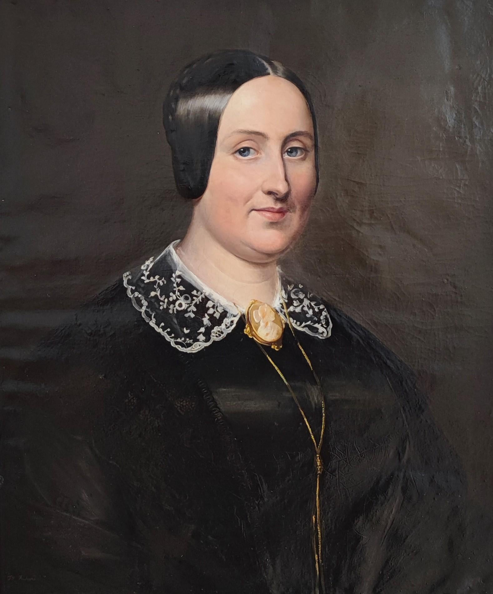Portrait Painting di T. Richard - Donna con cammeo