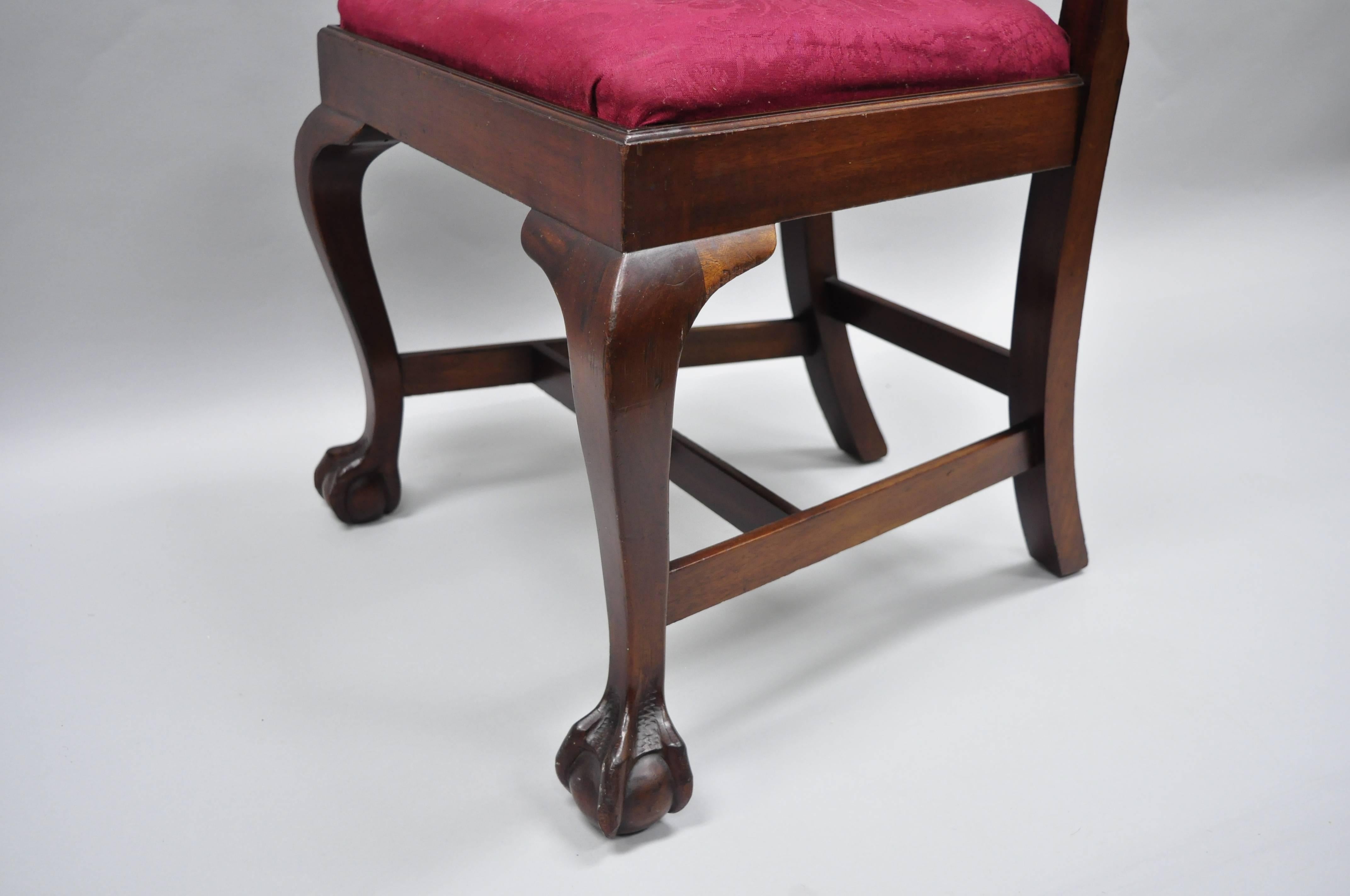 19th Century T. Robinson & Sons Makers Antique Solid Mahogany Chippendale Style Side Chairs
