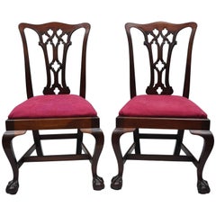 T. Robinson & Sons Makers Antique Solid Mahogany Chippendale Style Side Chairs