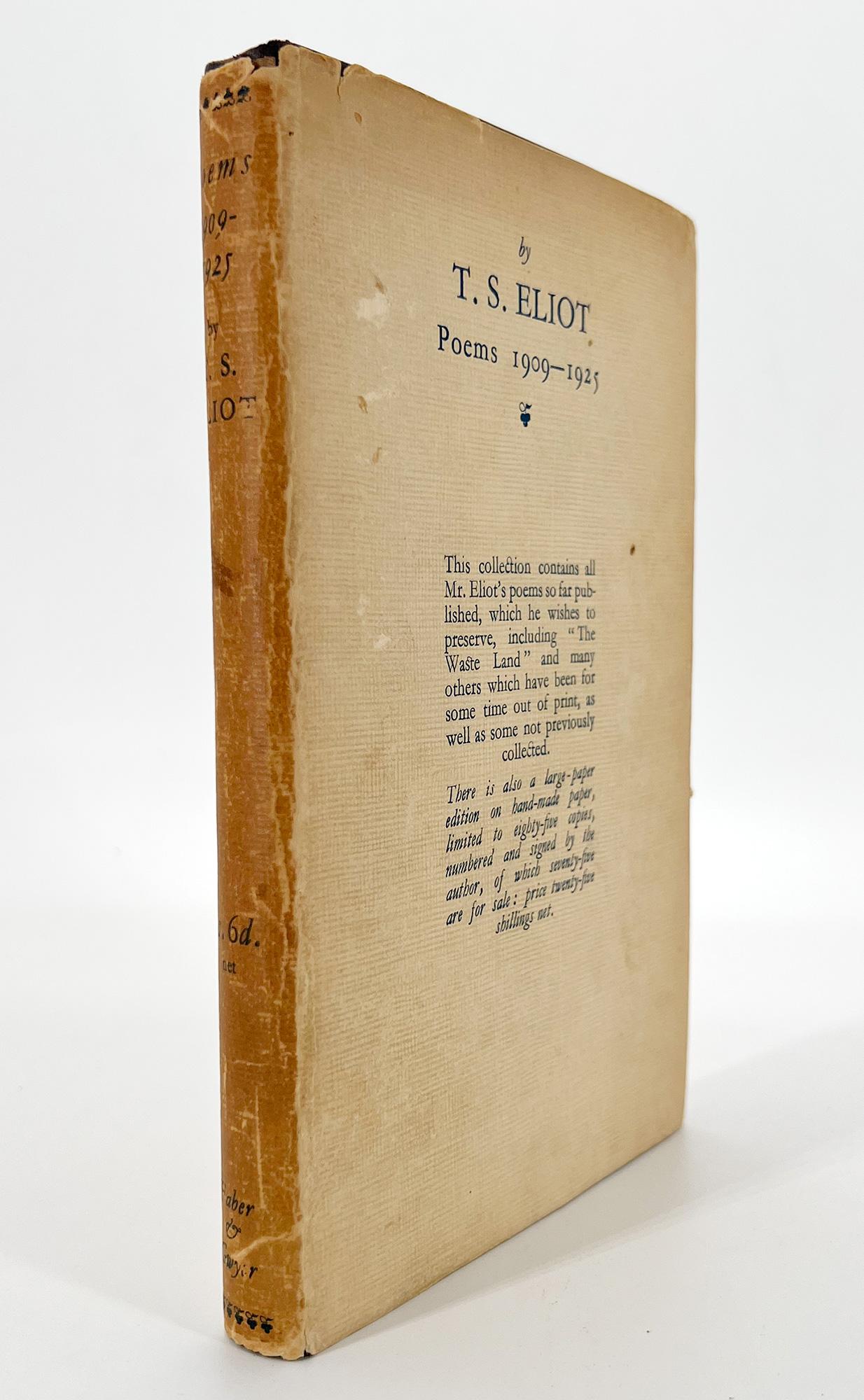 First Edition, first impression.  London: Faber & Gwyer, 1925.

8vo, 7 1/2 x 5 inches (190 x 126 mm); 99 pp., printed on heavy laid paper, without watermark. Blue cloth boards with white paper label printed in black on spine; edges untrimmed;