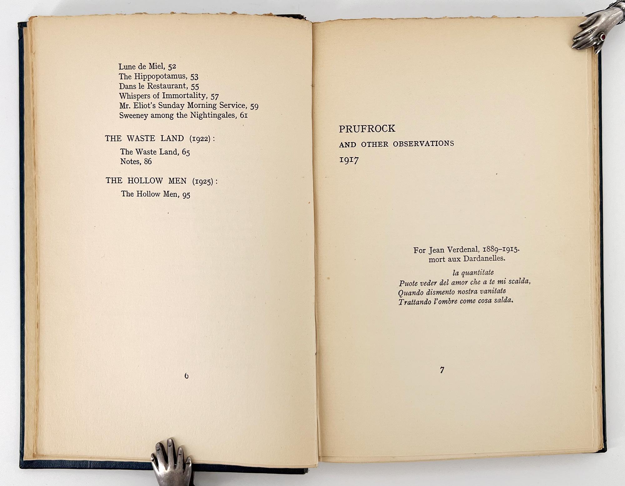 T. S. ELIOT:  Poems, 1909 – 1925 (First Edition, First Impression) 1