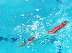 "Diving In" Oil painting of a figure diving into turquoise water with splash