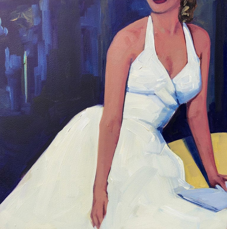 T S Harris Evening Out Oil Painting Of A Woman In A Vintage