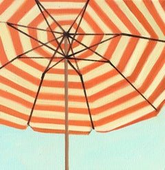 "Orange and White Striped Umbrella" close up oil painting 