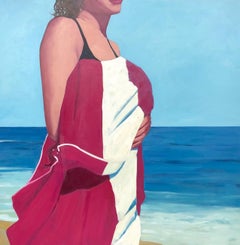 Striped Beach Towel, oil painting by TS Harris