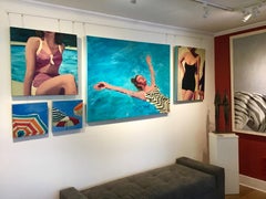 "Three Umbrellas" Brightly Colored Painting of Beach Umbrellas on a Sunny Day