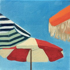 "Three Umbrellas" Brightly Colored Painting of Beach Umbrellas on a Sunny Day