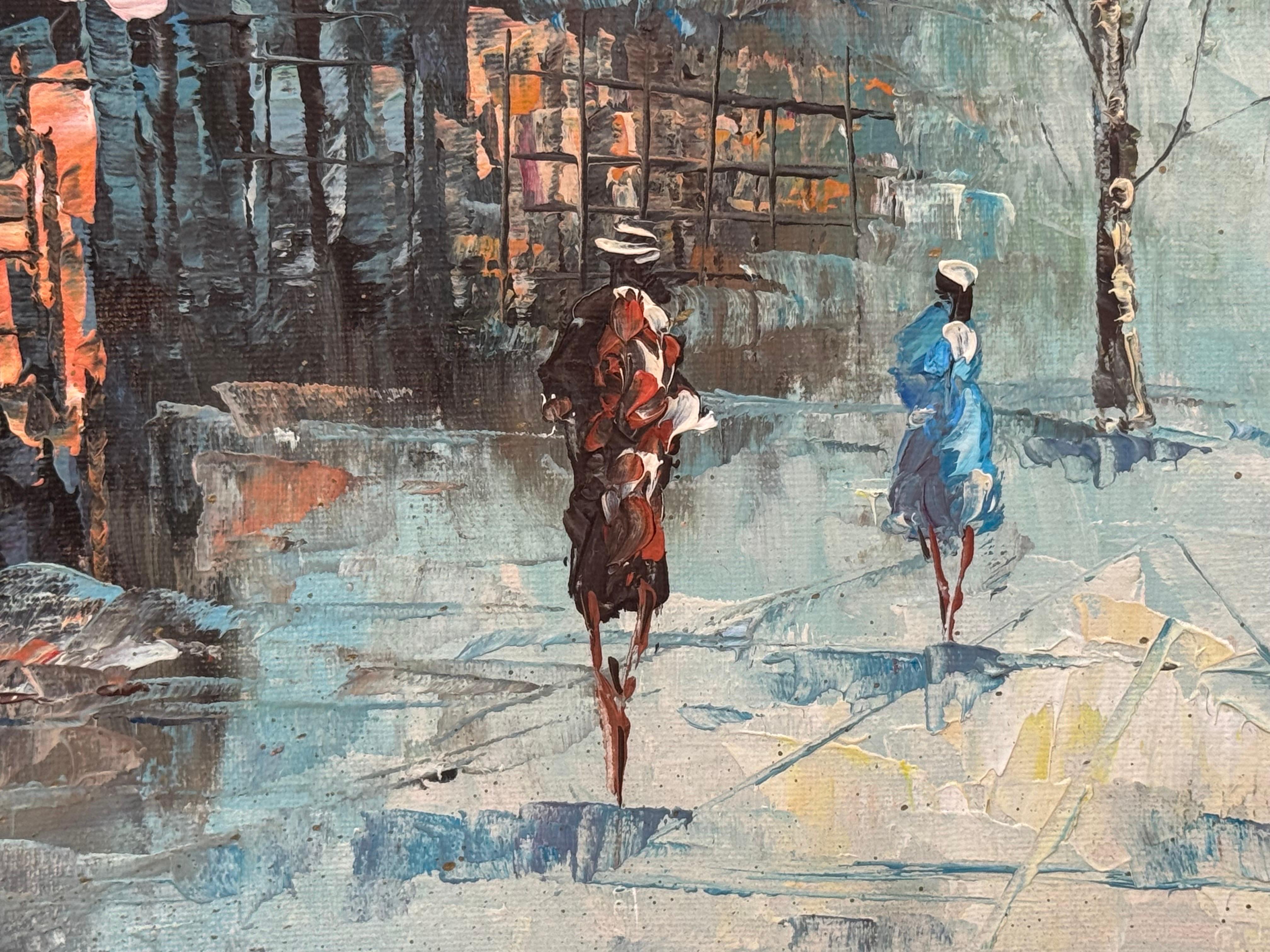Pariser Straßenszene mit weiblichen Figuren zu Fuß in der Stadt Paris - Vintage By im Angebot 5
