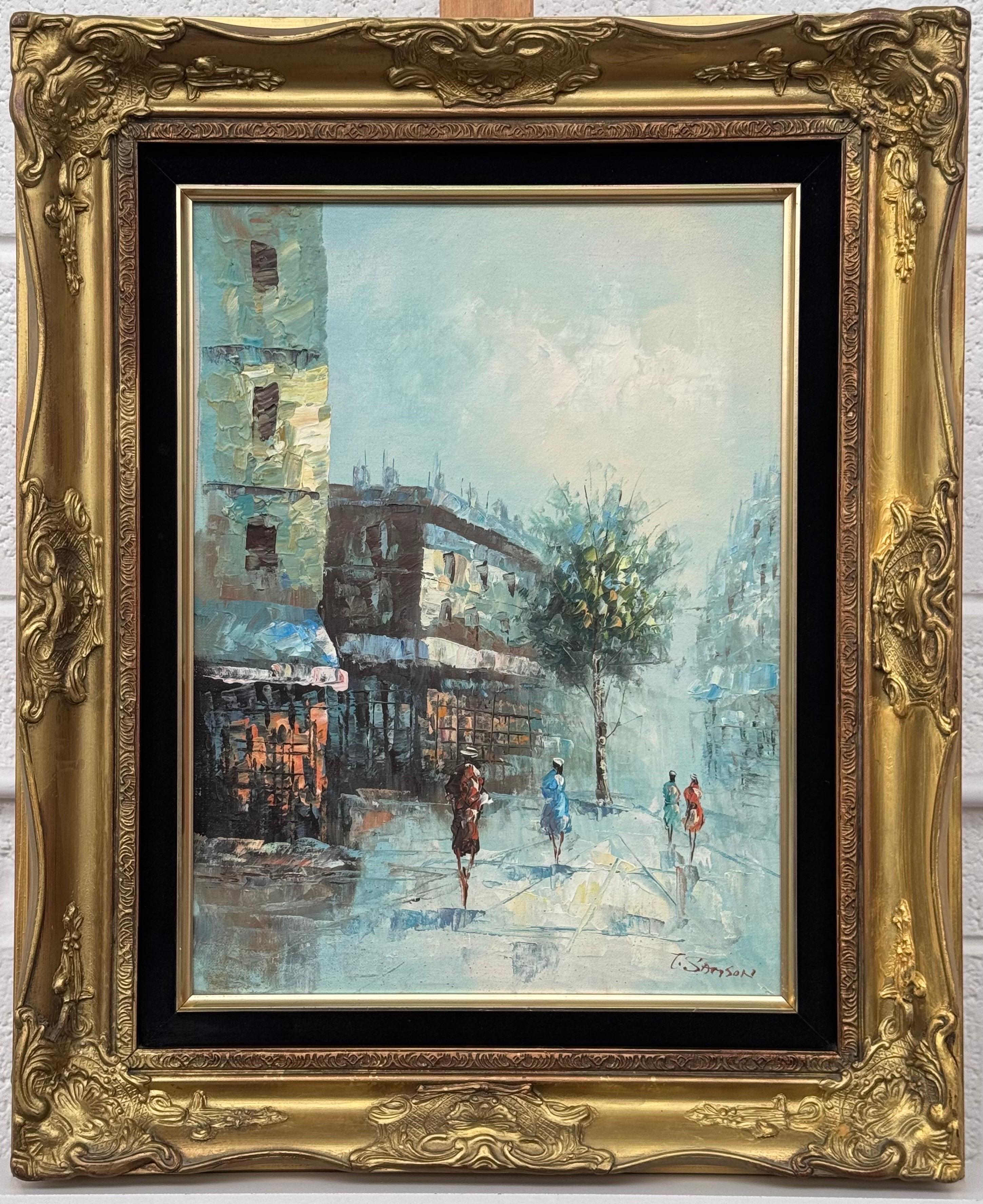 Pariser Straßenszene mit weiblichen Figuren zu Fuß in der Stadt Paris - Vintage By im Angebot 14