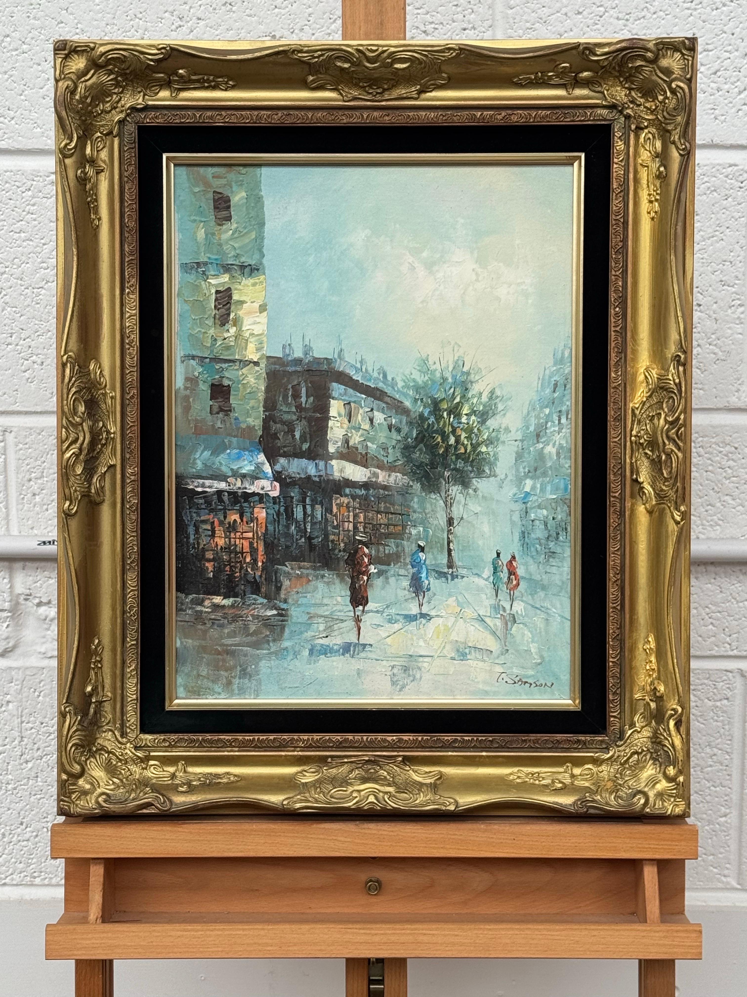 Pariser Straßenszene mit weiblichen Figuren zu Fuß in der Stadt Paris - Vintage By (Post-Impressionismus), Painting, von T Samson