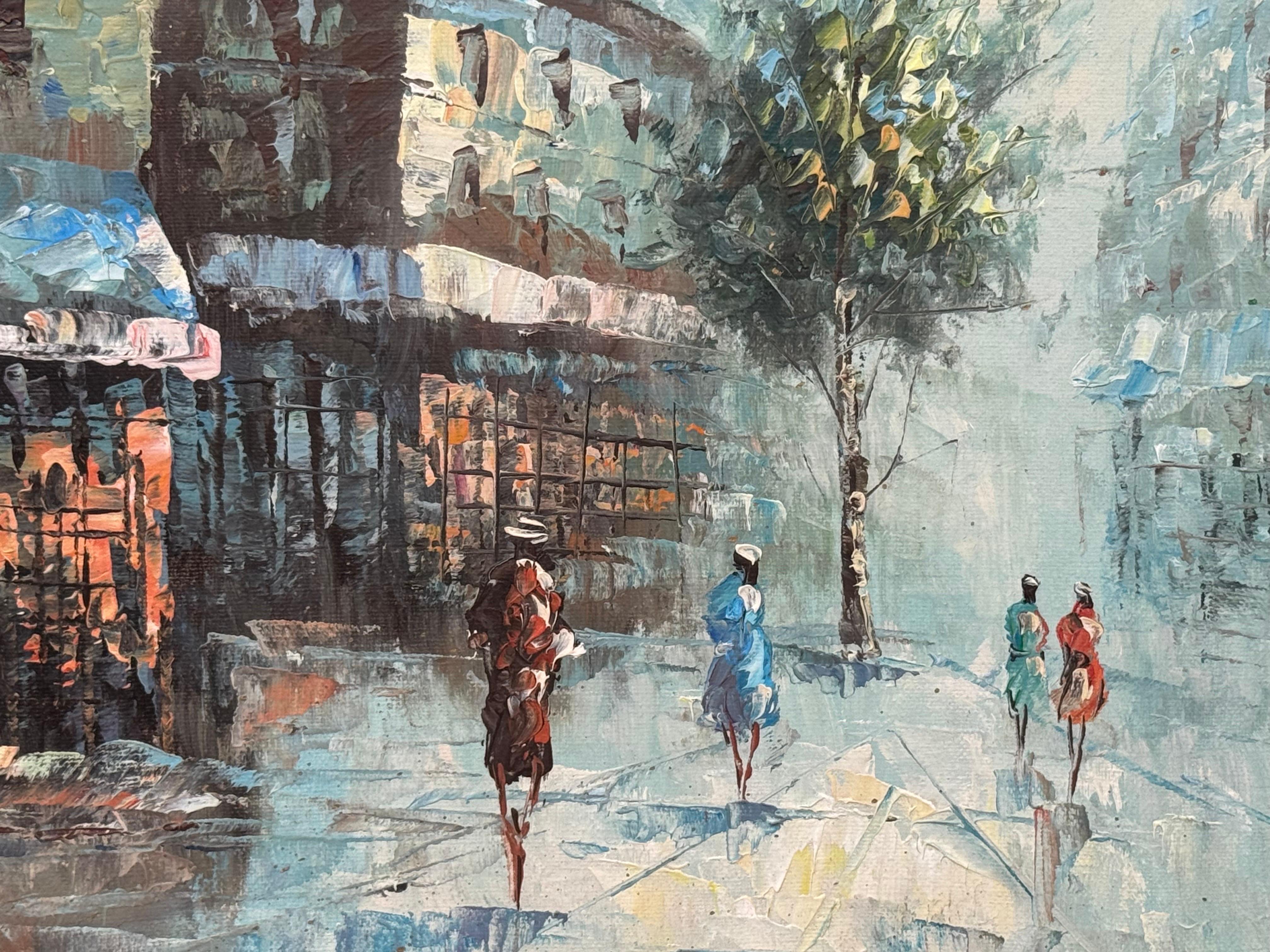 Pariser Straßenszene mit weiblichen Figuren zu Fuß in der Stadt Paris - Vintage By im Angebot 3