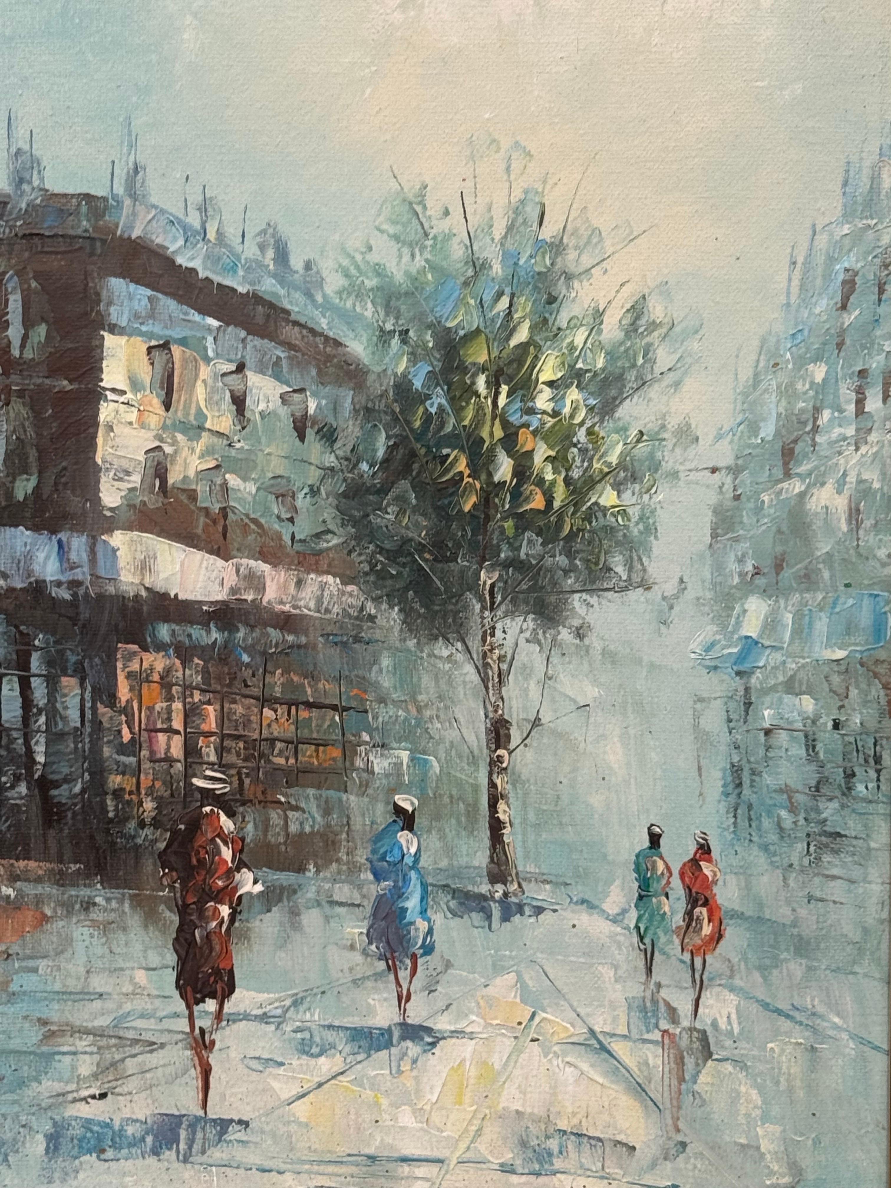 Pariser Straßenszene mit weiblichen Figuren zu Fuß in der Stadt Paris - Vintage By im Angebot 4