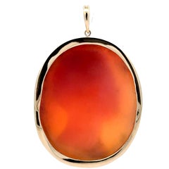 T. Saulini 14k Yellow Gold Carved Shell Cameo Left Facing Man Large Pendant