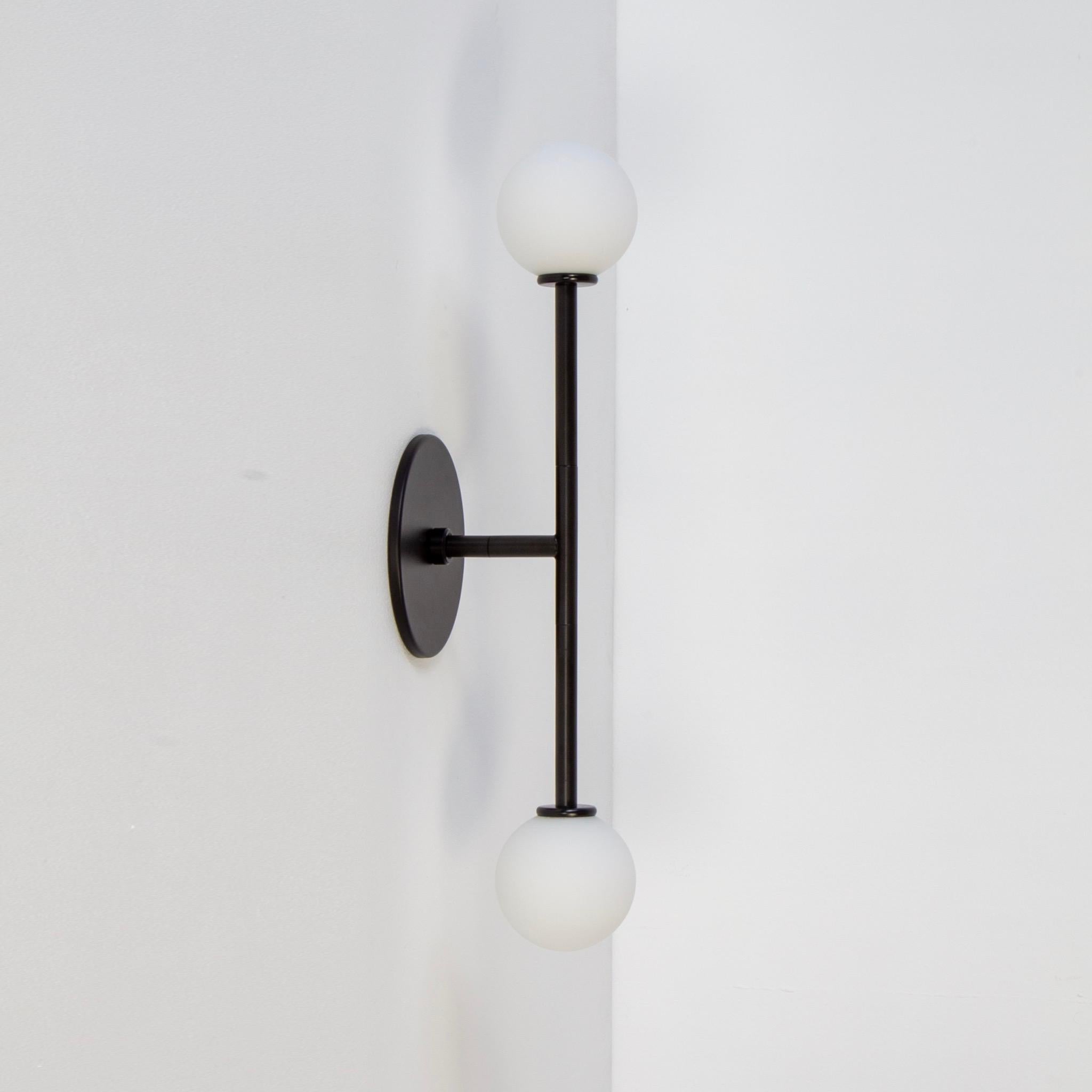 American T Sconce, by Research.Lighting, Black with glass globes, In Stock For Sale