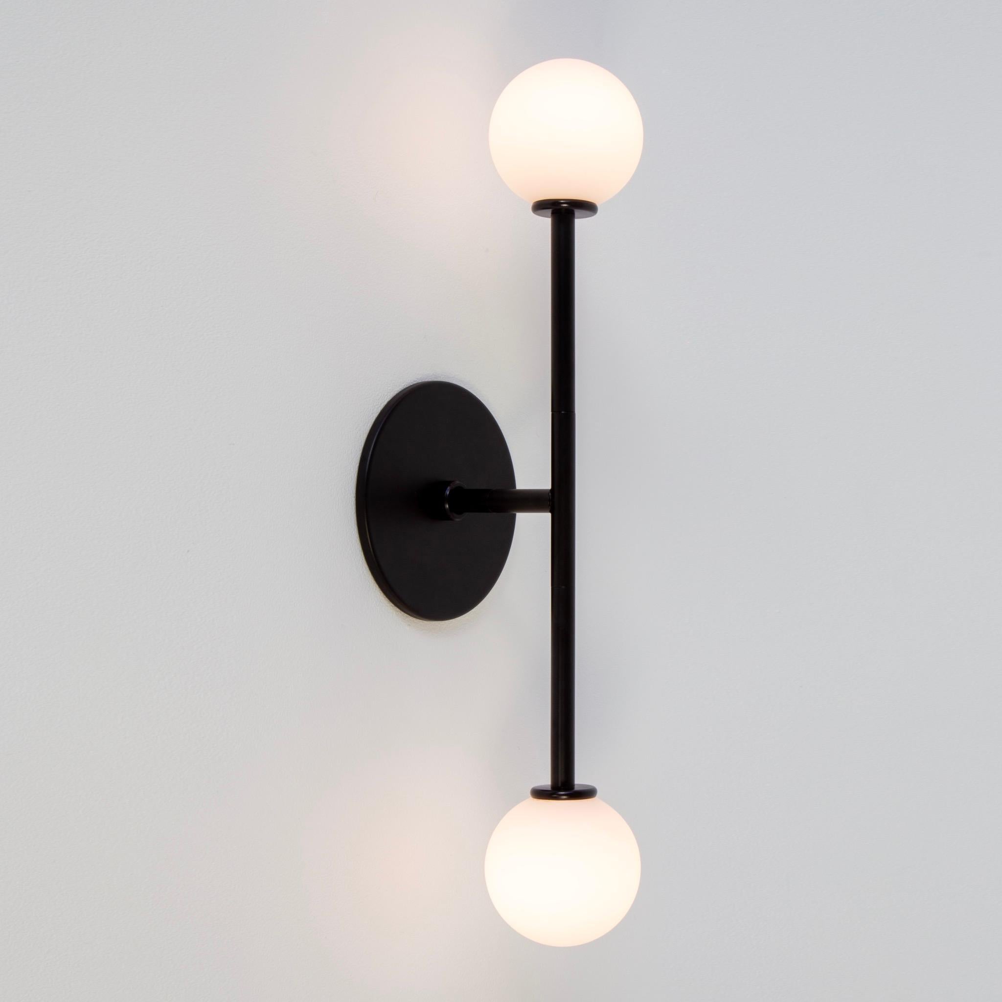 Contemporary T Sconce, by Research.Lighting, Black with glass globes, In Stock For Sale