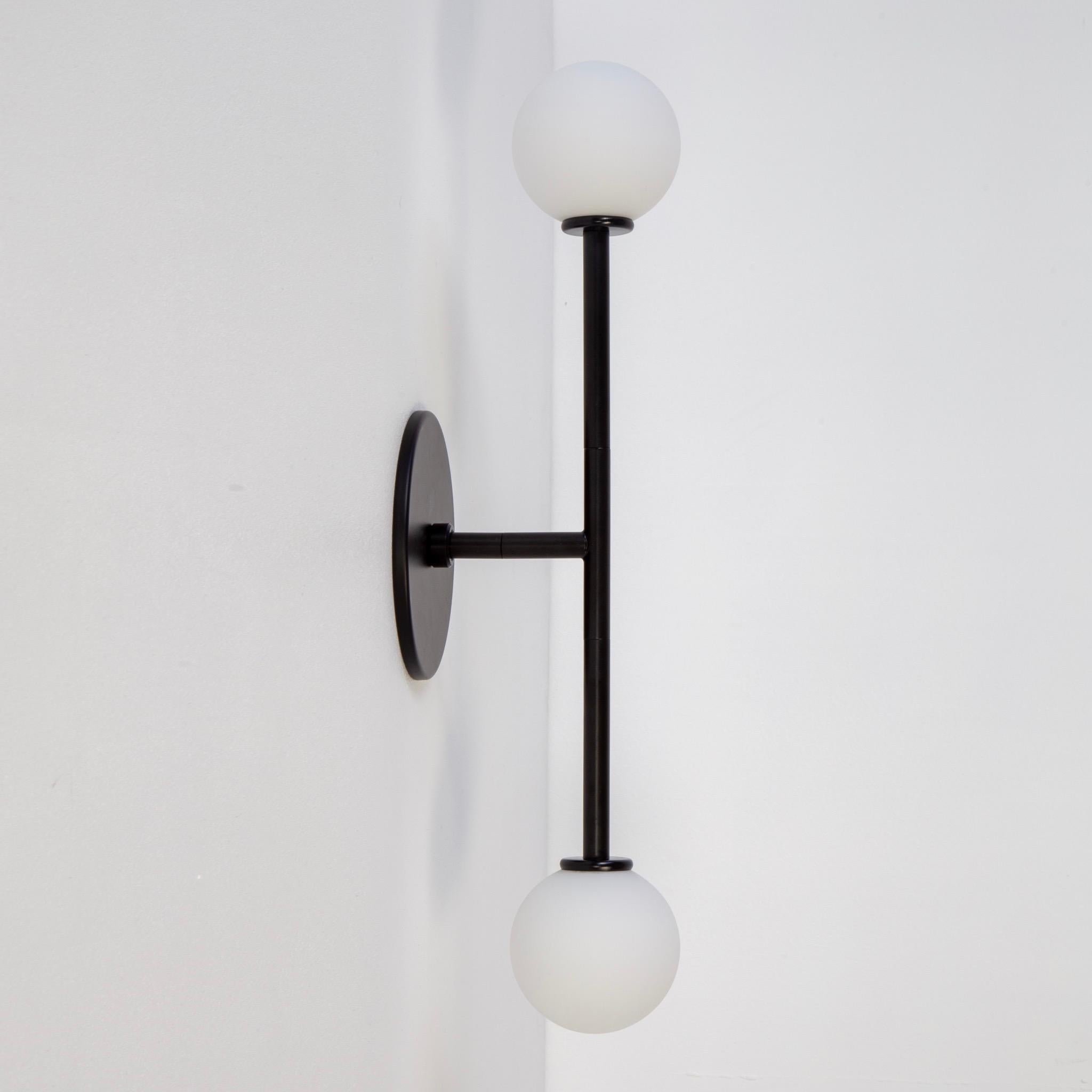 Metal T Sconce, by Research.Lighting, Black with glass globes, In Stock For Sale