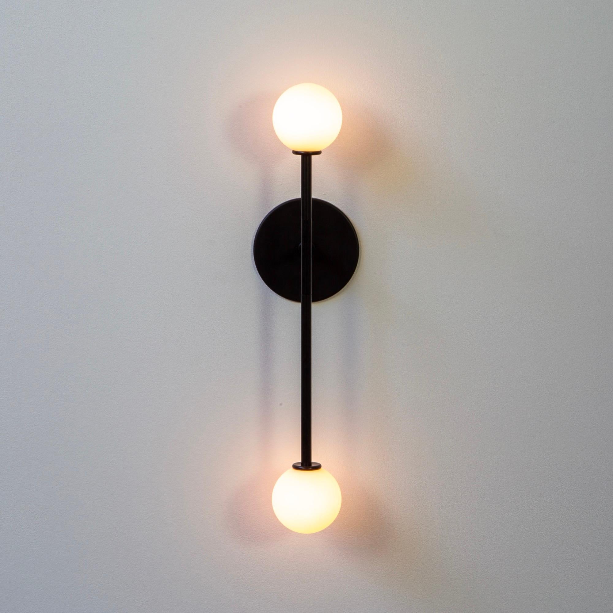 Modern T Sconce Offset, by Research.Lighting, Black with glass globes, Made to Order For Sale