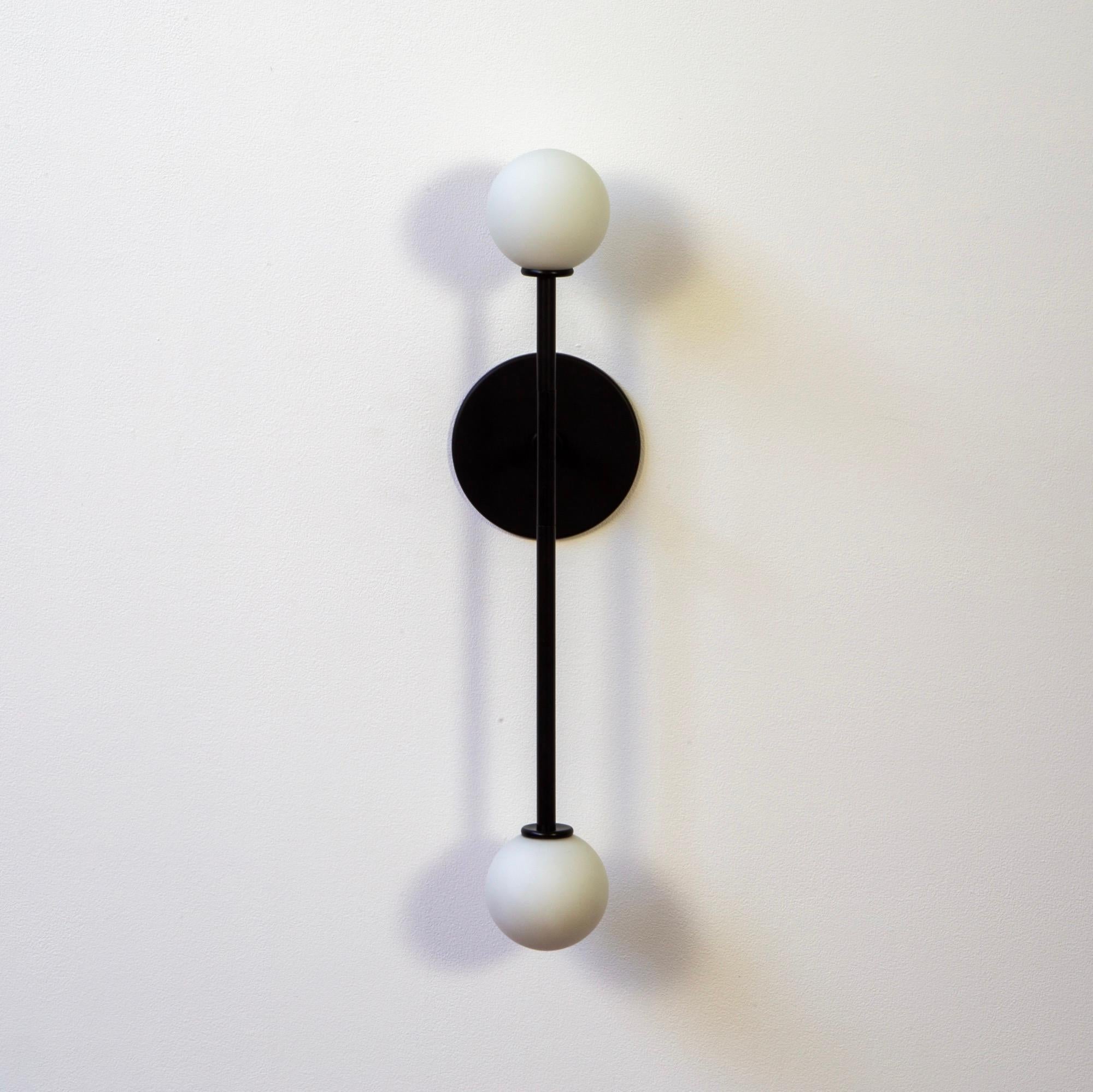 T Sconce Offset, by Research.Lighting, Black with glass globes, Made to Order For Sale 1