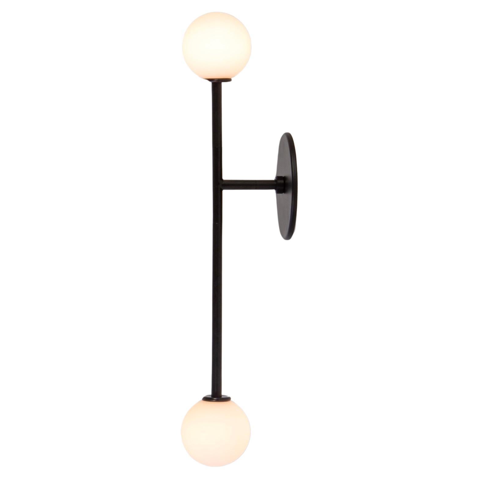 T Sconce Offset, by Research.Lighting, Black with glass globes, Made to Order For Sale