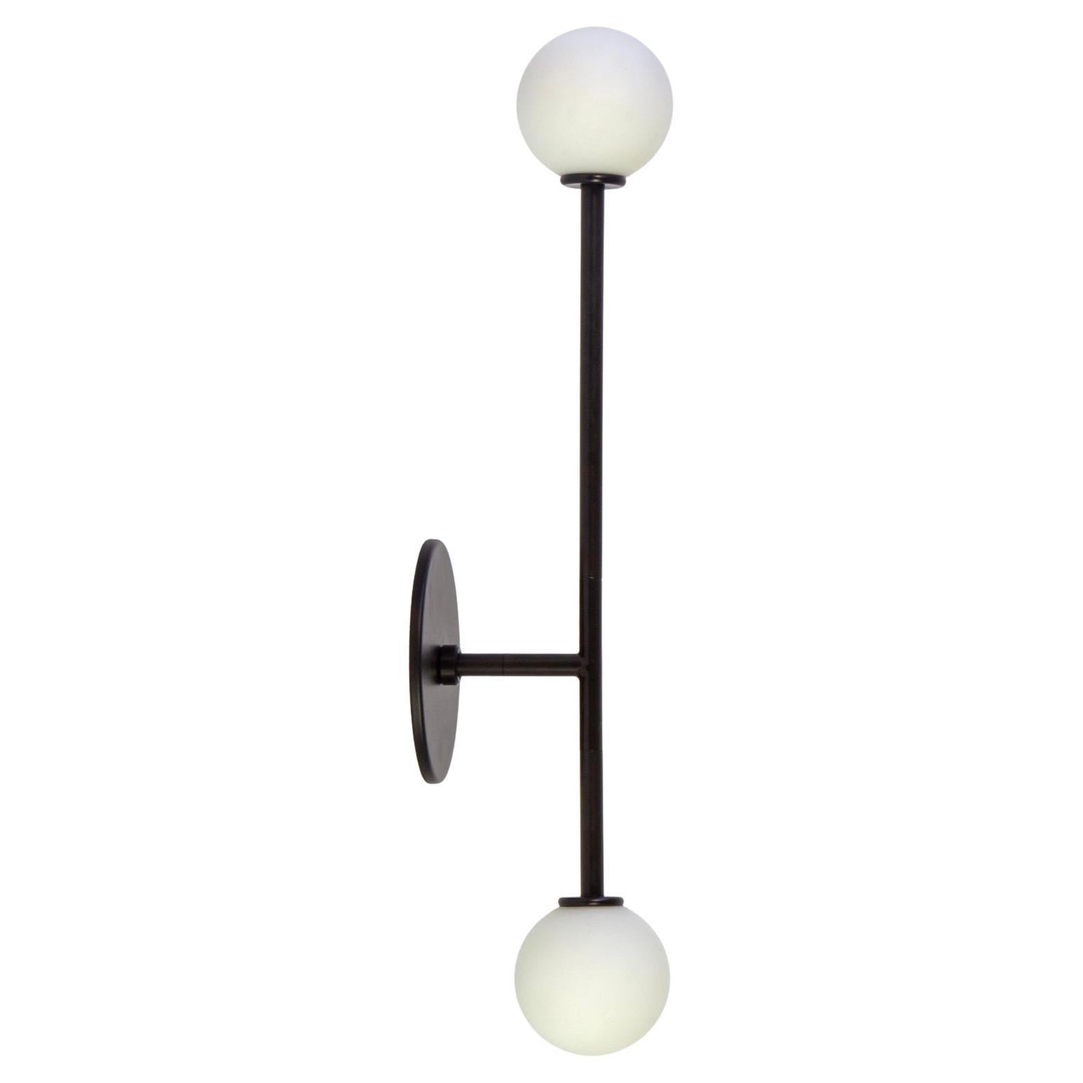 T Sconce Offset, by Research.Lighting, Black with glass globes, Made to Order