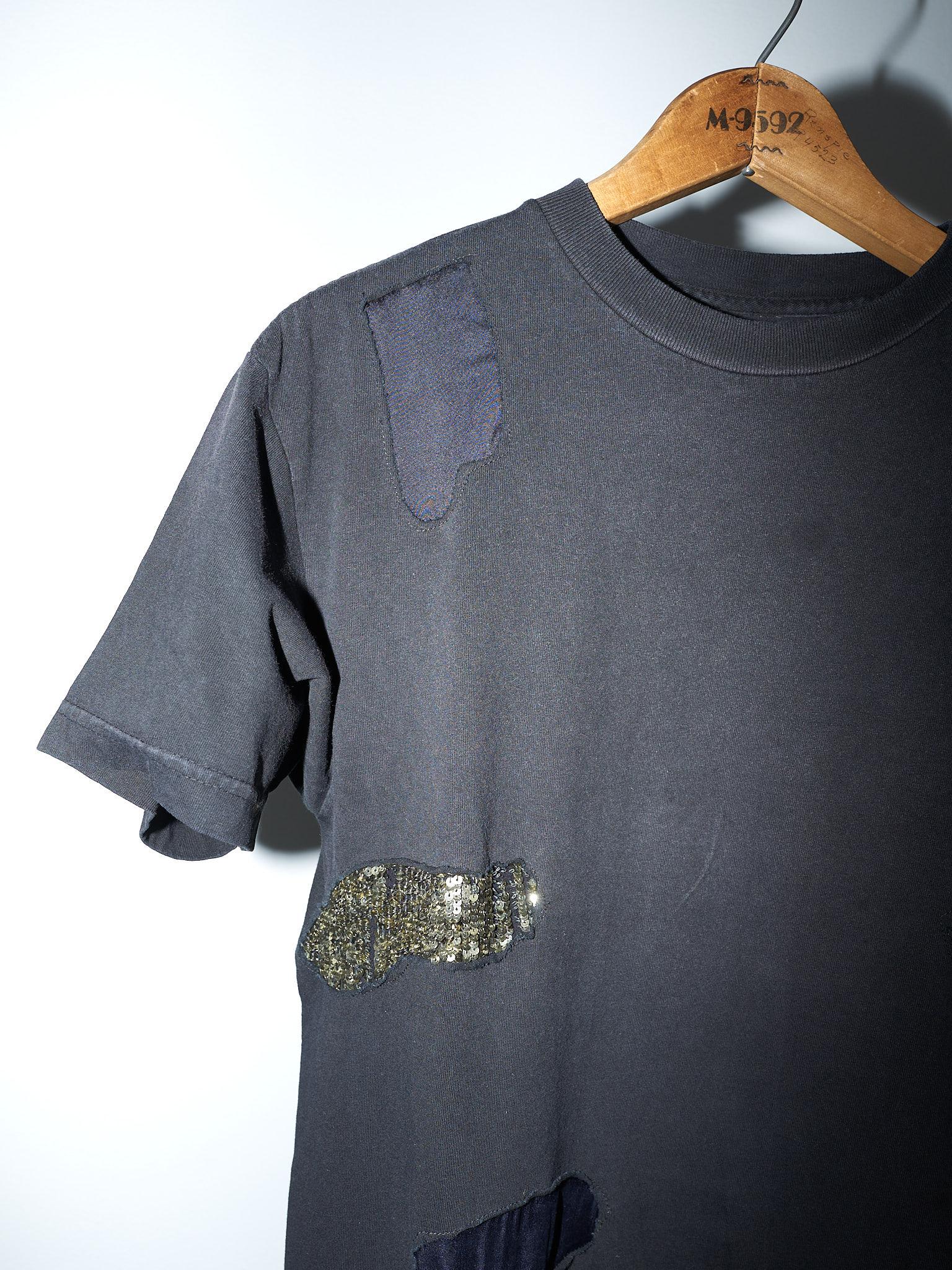Women's T-Shirt Black Embellished Sequin Silk Cotton Top J Dauphin