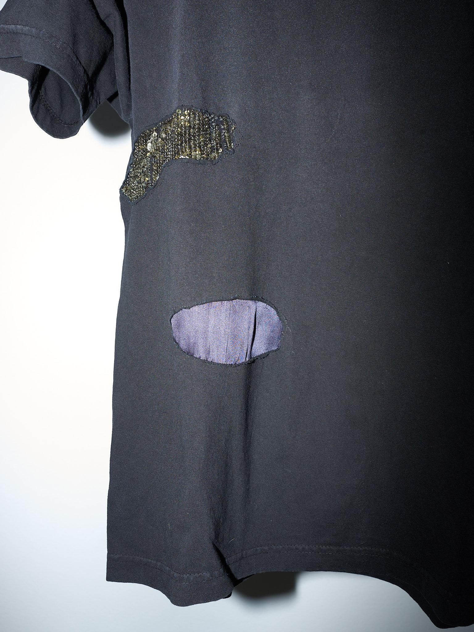 T-Shirt Black Embellished Sequin Silk Cotton Top J Dauphin 1