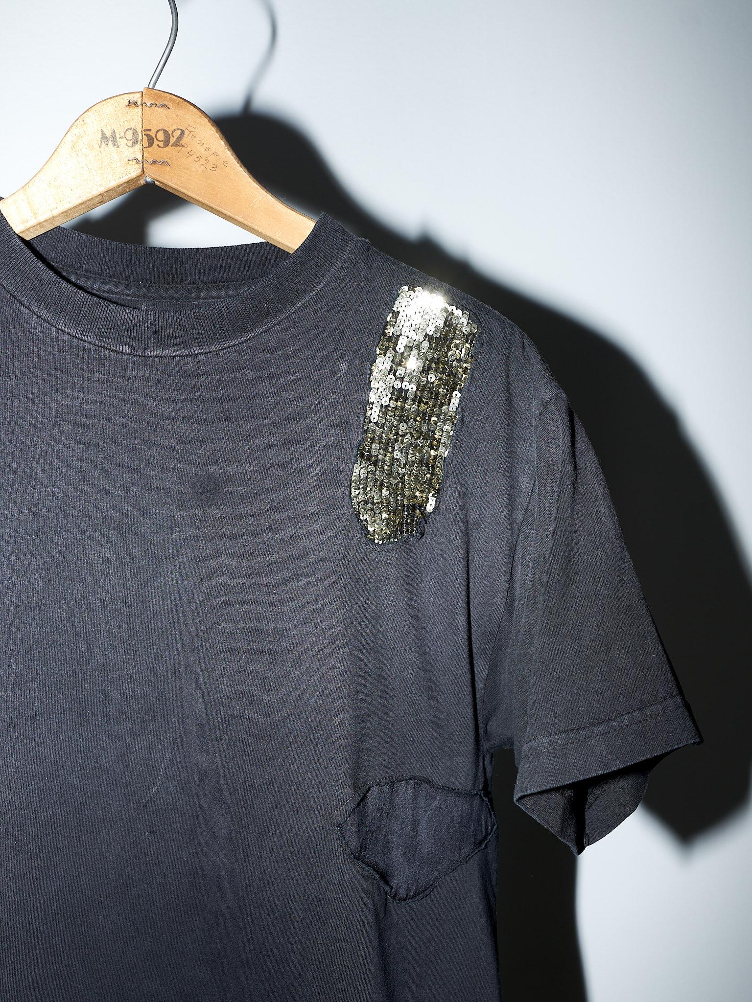 T-Shirt Black Embellished Sequin Silk Cotton Top J Dauphin 3