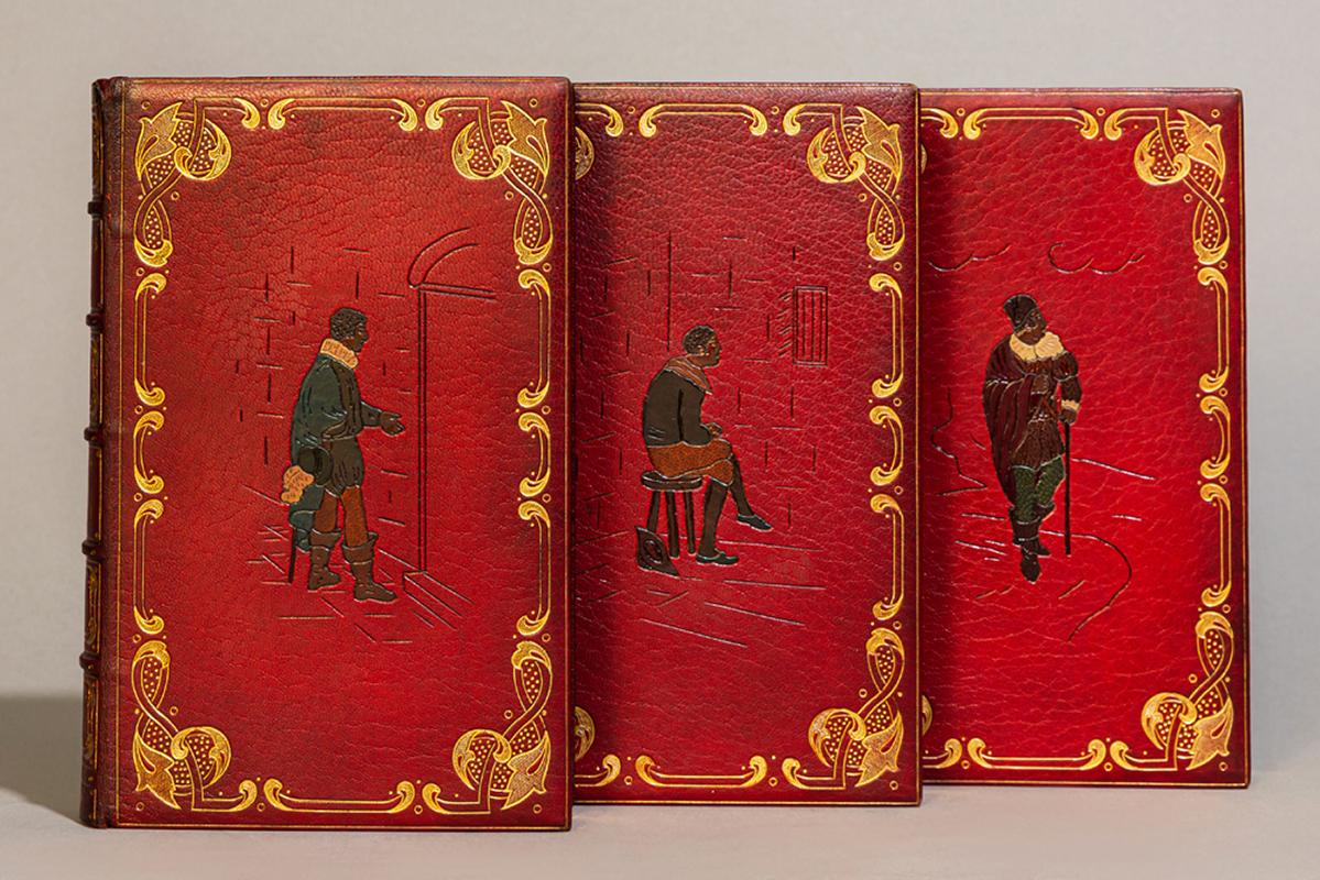 3 volumes. 

Bound in full red Morocco with multicolored inlays on front covers by Bayntun, all edges gilt, raised bands, gilt on spines. Illustrated with hand-colored plates.

Published: London: J. Mawman, 1819.