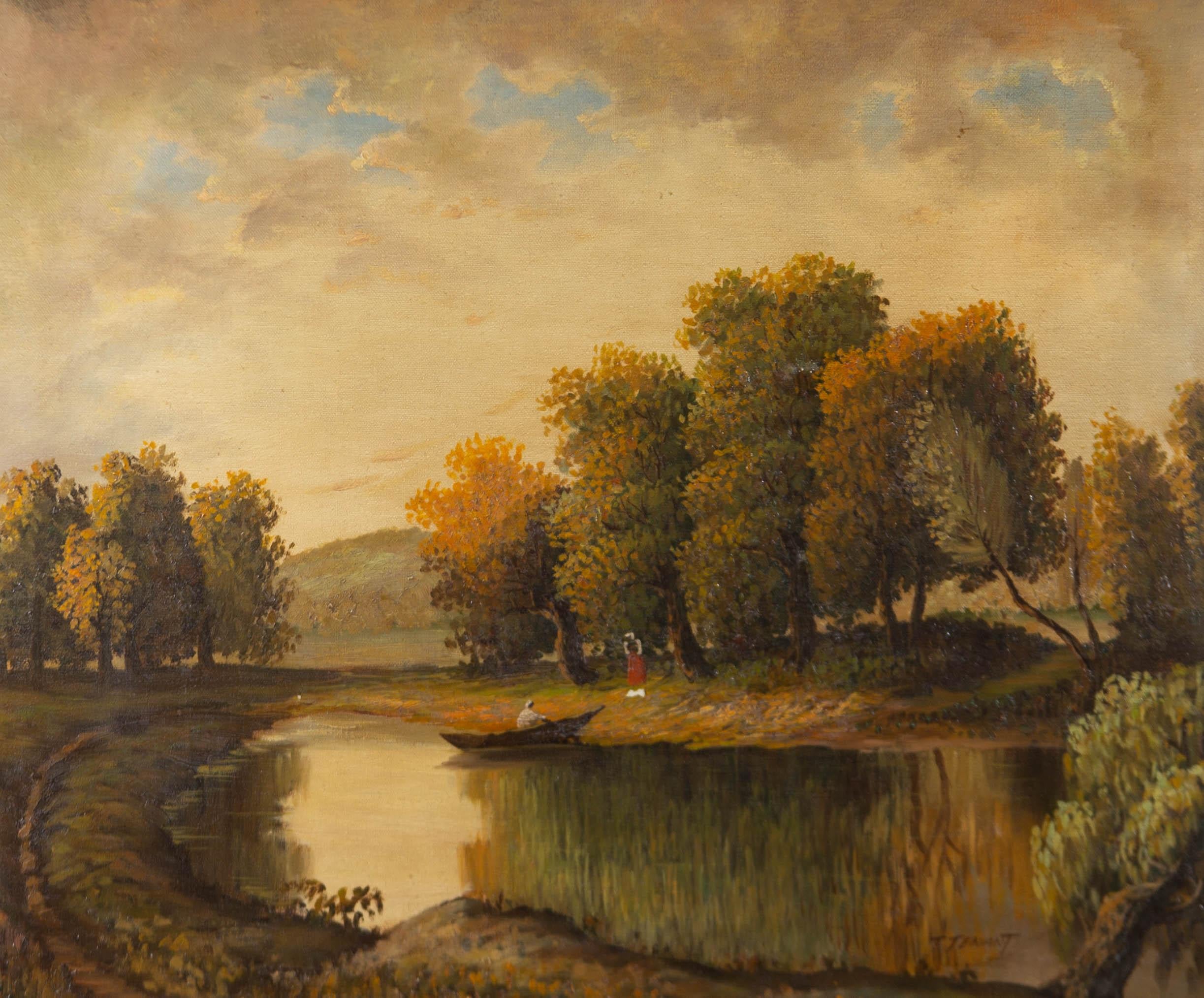 T. Inquilino - Olio firmato e incorniciato dei primi anni del XX secolo, vicino al fiume - Painting di T. Tenant