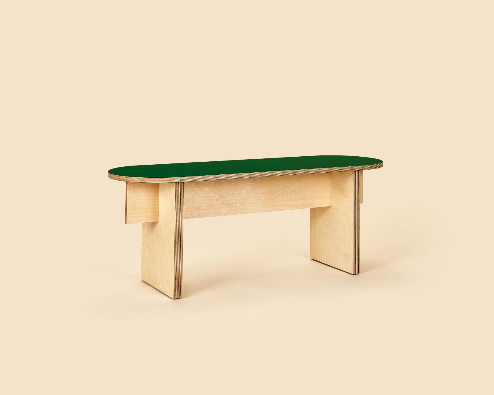 Hand-Crafted T-Top Bench – Modern Dining Bench in Baltic Birch Plywood and Colorful Laminate For Sale