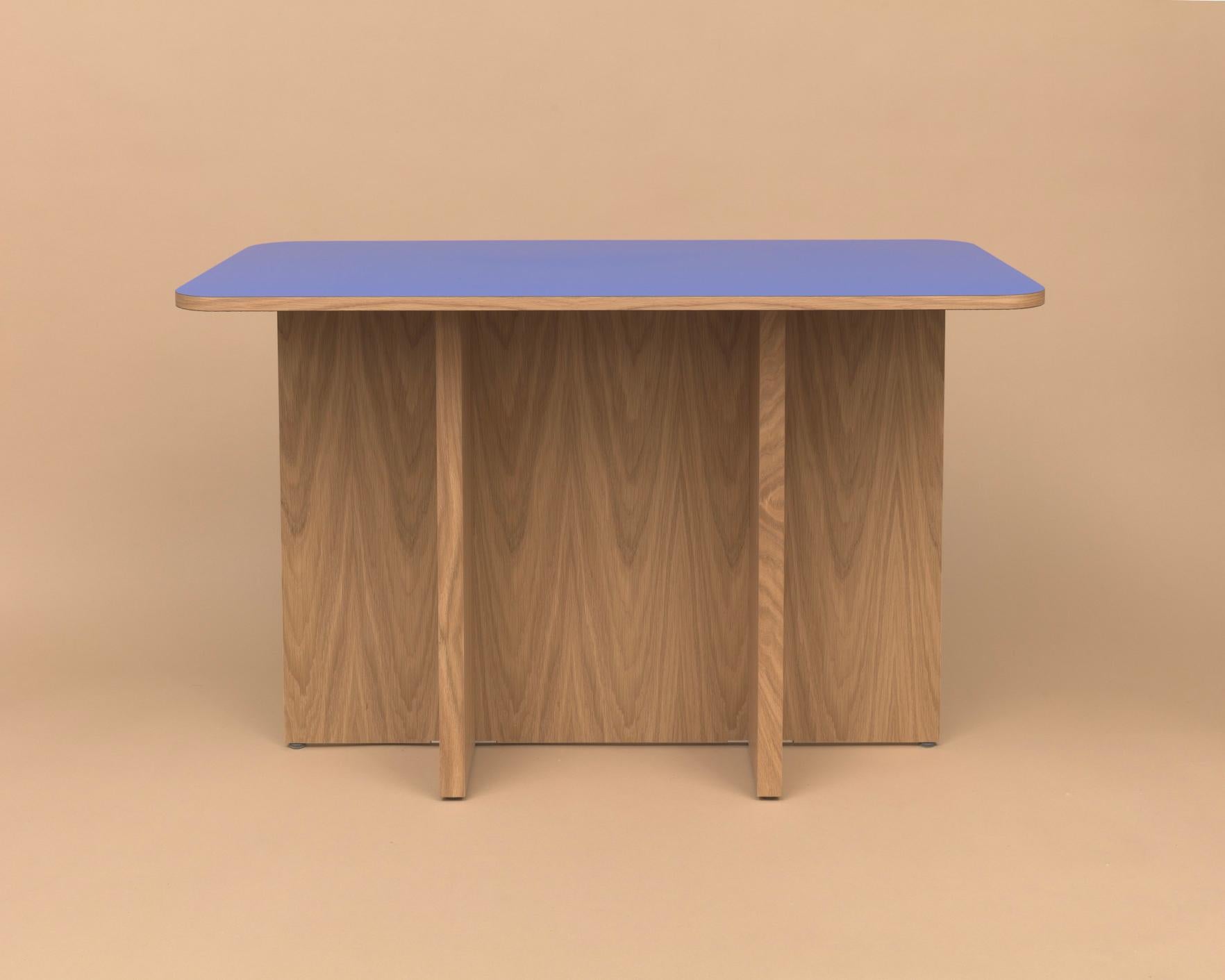Modern T-Top Dining Table in White Oak Veneered Plywood and Colorful Laminate