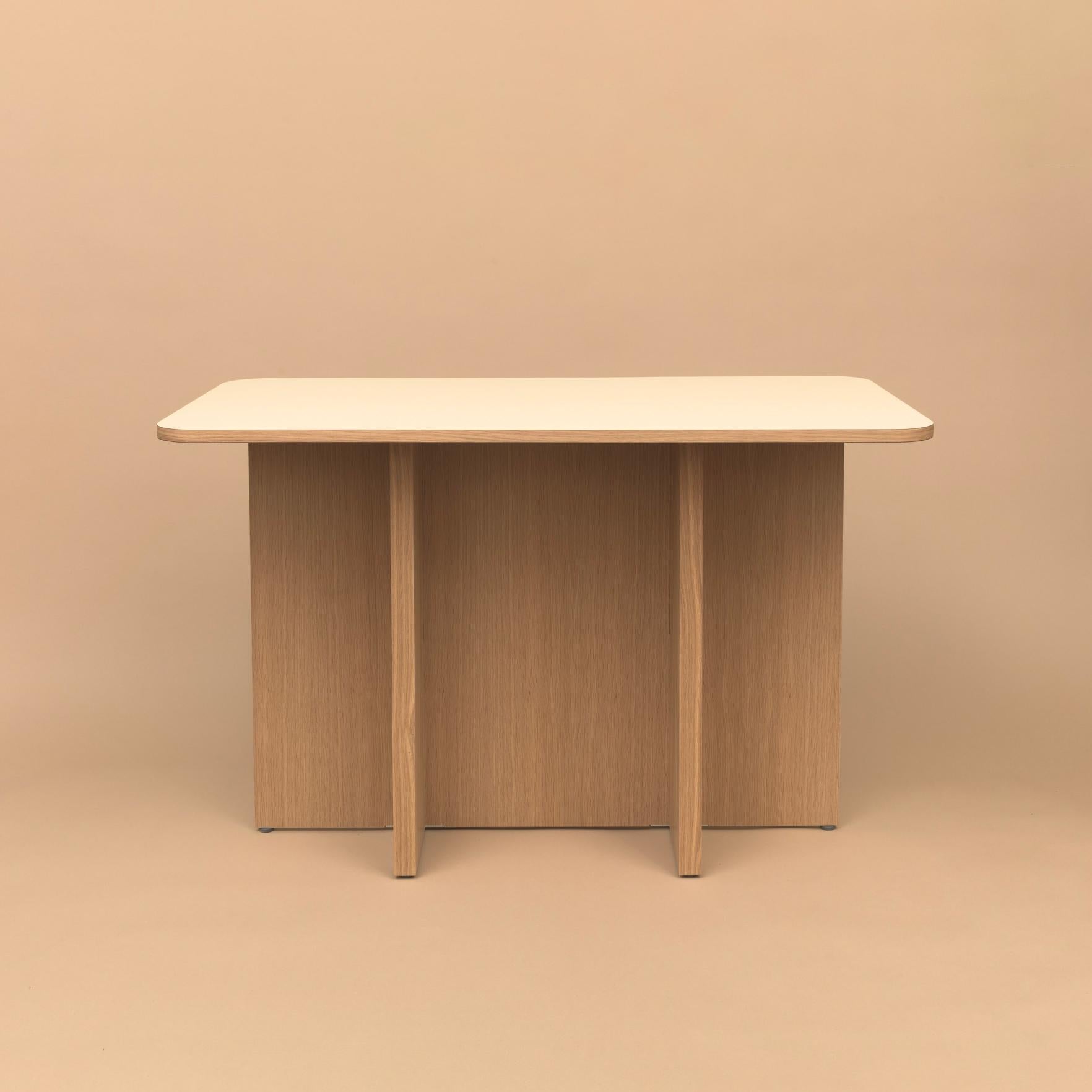 North American T-Top Dining Table in White Oak Veneered Plywood and Colorful Laminate